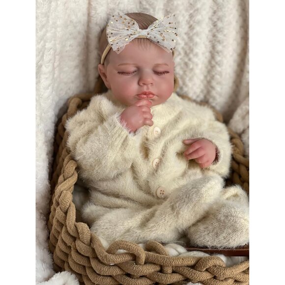 🆕 Reborn Baby Doll Cream Hand Painted Hair Asleep Cuddly Body Premie Xmas Gift - Picture 4 of 7